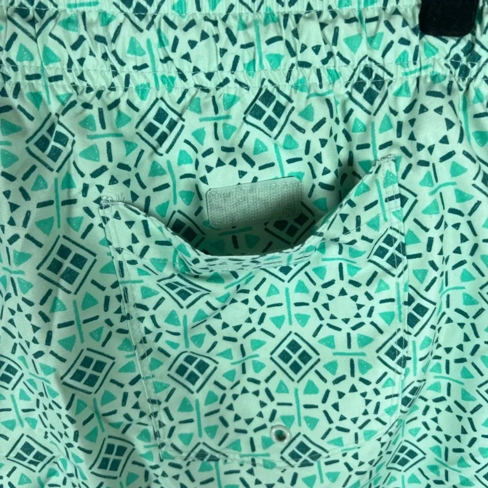 Old Navy Swim Shorts Aqua Green Geometric Print Brief Lined Trunks Summer NEW XL - Picture 7 of 9